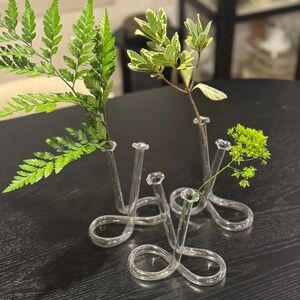 3 Vintage MCM glass double-twisted bud vases propagation tubes